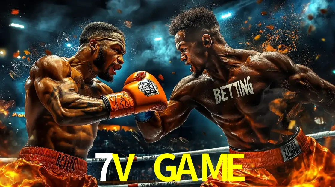 Dois boxeadores em uma luta intensa e explosiva, representando a adrenalina e as oportunidades de apostas em esportes de combate disponíveis na plataforma 7V GAME.