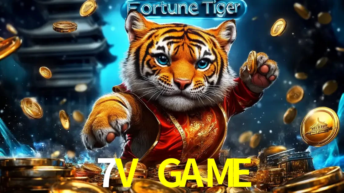 Imagem promocional do jogo de slot Fortune Tiger, com um tigre majestoso em traje tradicional cercado por uma fortuna em moedas de ouro, disponível agora no cassino 7V GAME.